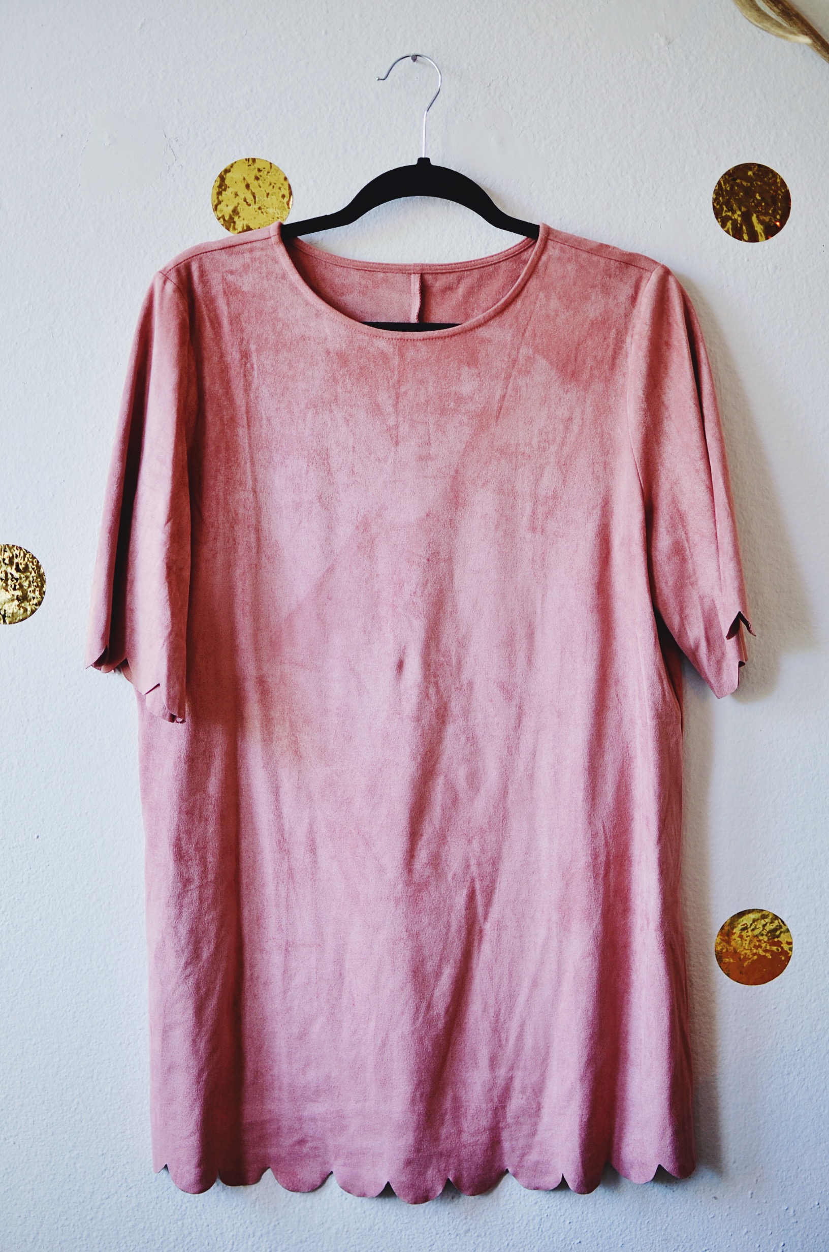 SheInside pink scalloped velvet dress