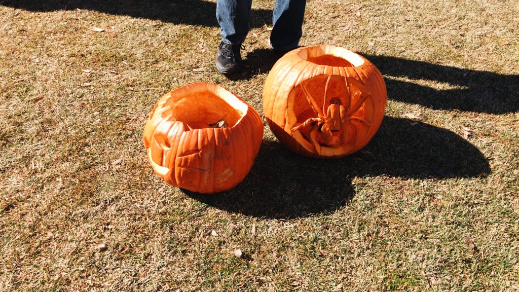 Discarded jack-o-lanterns at The Pumpkin Smash